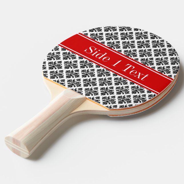 Raquette De Ping Pong Damask noir Blanc #3 Red Name Monogram (Devant Angle)