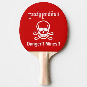 Raquette De Ping Pong Danger ! ! Les mines ! ! SYMBOLE ☠ Cambodgien Khme