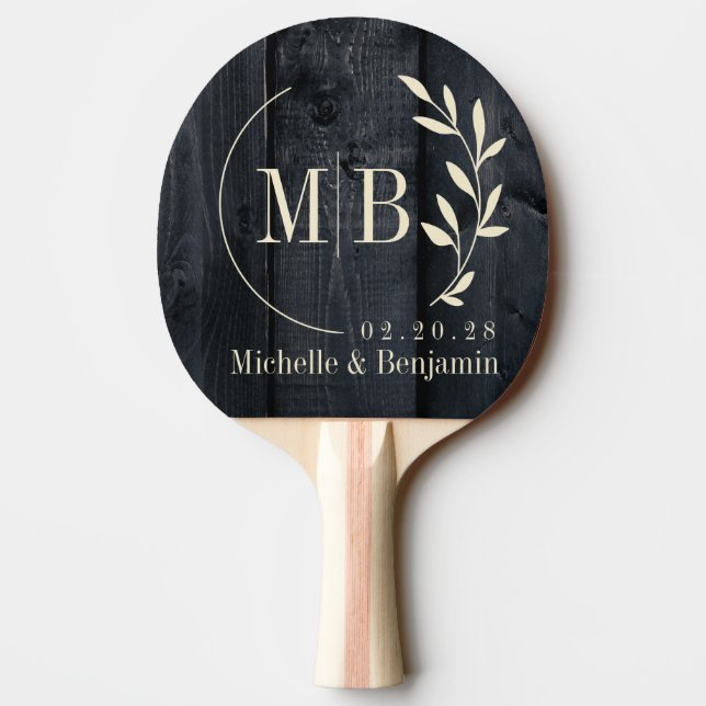 Raquette De Ping Pong Dark Burnt Wood Leaf Wedding Monogram (Dos)