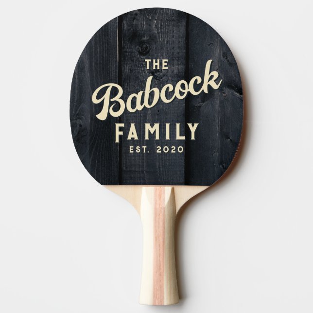 Raquette De Ping Pong Dark Burnt Wood Retro Family Name & Year (Dos)