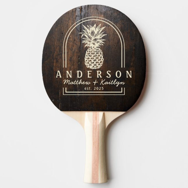 Raquette De Ping Pong Dark Chopping Block Pineapple Wedding Arch & Name (Devant)
