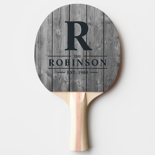 Raquette De Ping Pong Dark Clean Gray Wood Family Name & Initial (Devant)