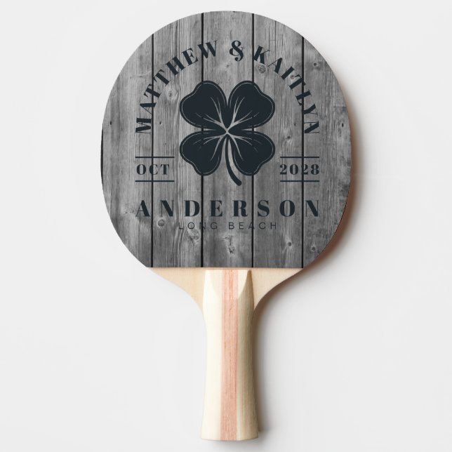 Raquette De Ping Pong Dark Clean Gray Wood Irish Clover Wedding Crest (Devant)