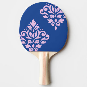 Raquette De Ping Pong Défiler Damas Art I rose sur bleu