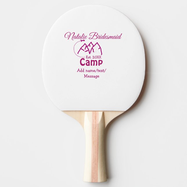 Raquette De Ping Pong Demoiselle d'honneur de camp rose ajouter nom date (Devant)