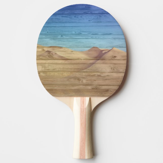 Raquette De Ping Pong Desert Sand Dunes Beautiful Blue Sky On Wood Grain (Devant)