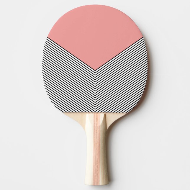 Raquette De Ping Pong Design de chevrons noir et blanc et triangle rose (Devant)