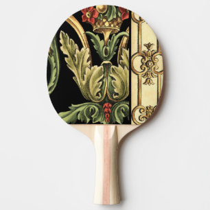 Raquette De Ping Pong Design floral ornemental aux frontières noires