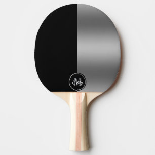 Raquette De Ping Pong Design géométrique à écran partagé noir et argent