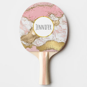 Raquette De Ping Pong Design Rose de luxe en marbre rose or