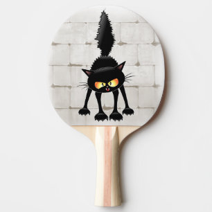 Raquette De Ping Pong Dessin animé de chat noir drôle et féroce 