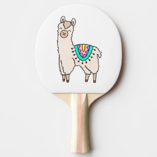Raquette De Ping Pong dessin animé de llama alpaga souriant
