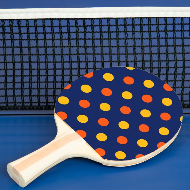Raquette De Ping Pong Dessin de points orange jaune sur fond bleu  (Insitu)