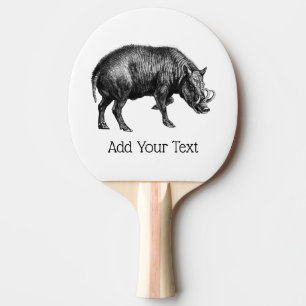 Raquette De Ping Pong Dessin de sanglier vintage BW