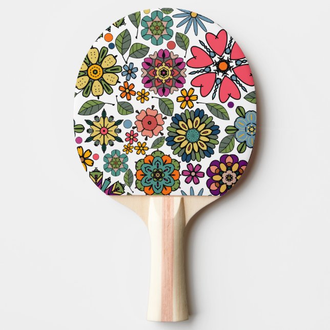 Raquette De Ping Pong Dessin Floral Rétro Moderne Art de Motif Sans Cout (Devant)