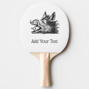 Raquette De Ping Pong Dessin tête de sanglier vintage en noir et blanc
