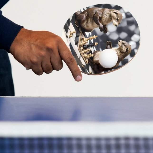 Raquette De Ping Pong Deux Otters Jouant Aux Échecs, (Insitu)