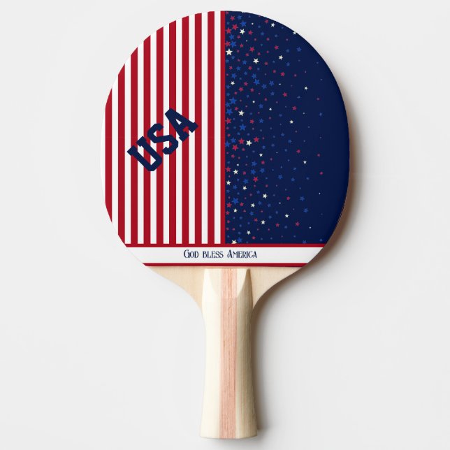 Raquette De Ping Pong Dieu bénisse l'Amérique 4 juillet Patriotique USA  (Devant)