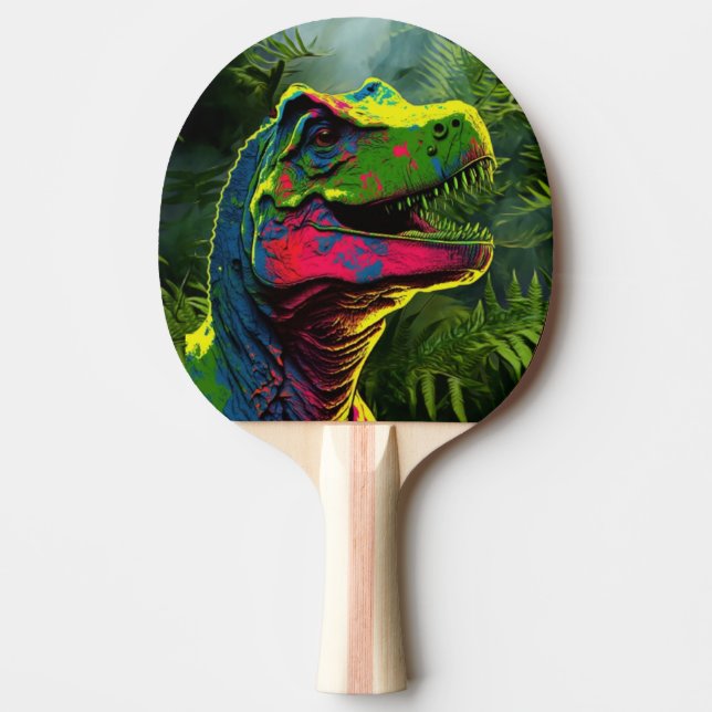 Raquette De Ping Pong Dinosaur T Rex rose et vert jungle enfants (Devant)