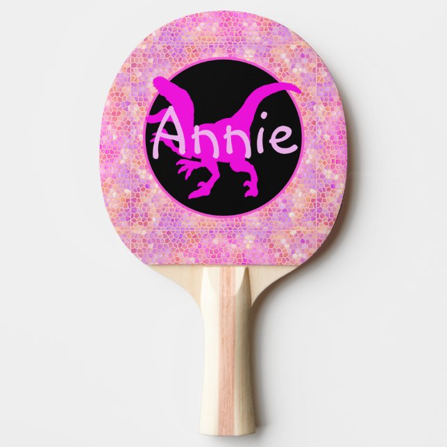 Raquette De Ping Pong Dinosaure rose personnalisé caché (Devant)