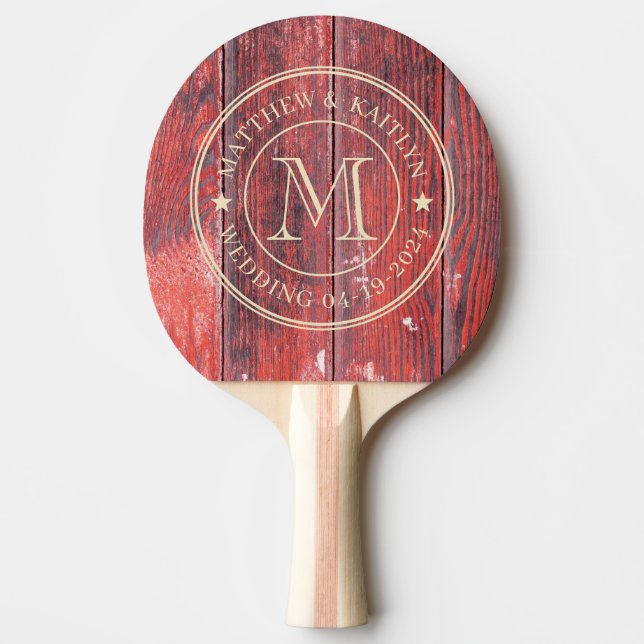 Raquette De Ping Pong Distressed Barn Boards Wedding Monogram Star (Devant)