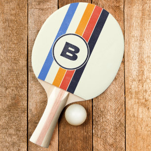 Raquette De Ping Pong Distressed Retro Cinq Rayures Foncé avec Initiale