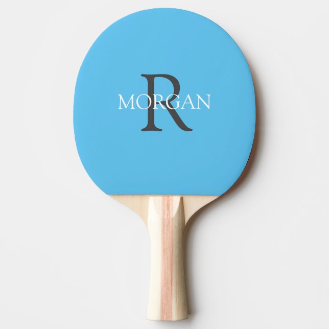 Raquette De Ping Pong do-it-yourself Monogramme & Nom, Texte gris et bla (Devant)
