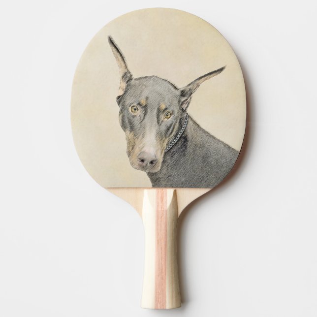 Raquette De Ping Pong Doberman Pinscher Peinture - Art Chien original (Devant)