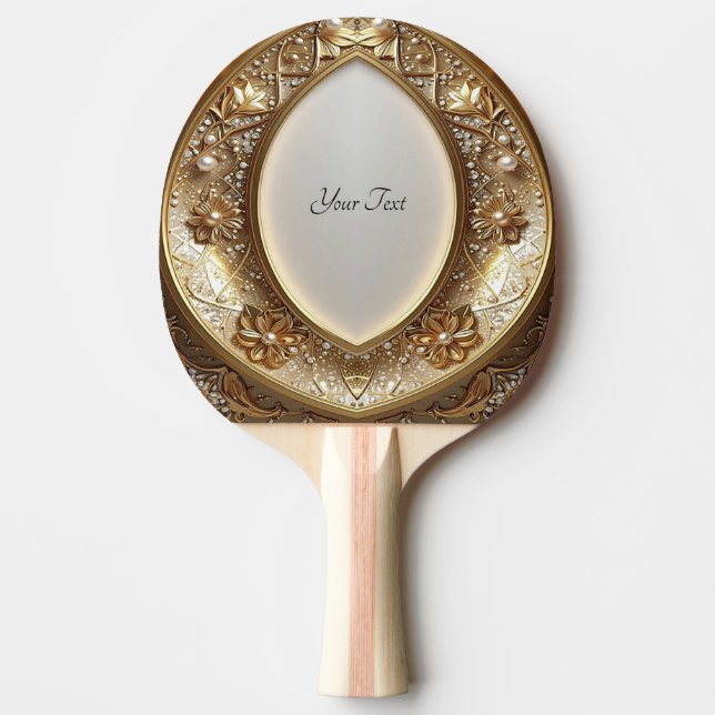 Raquette de ping pong dorée ornée (Devant)