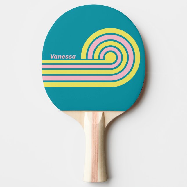 Raquette De Ping Pong Douce Boucle de Rayures de Baiser de Mer avec Nom (Devant)