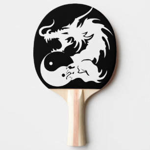 Raquette De Ping Pong dragon avec le tatouage tribal ying de yang