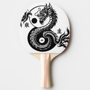 Raquette De Ping Pong Dragon Chinois en Noir et Blanc Personnalisé