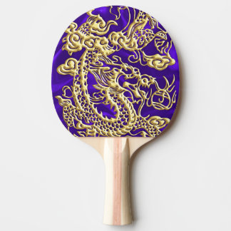 Raquette De Ping Pong Dragon d'or embouti sur papier satin violet