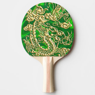 Raquette De Ping Pong Dragon en or embouti sur impression en satin vert