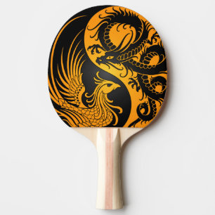 Raquette De Ping Pong Dragon jaune et noir Phoenix Yin Yang