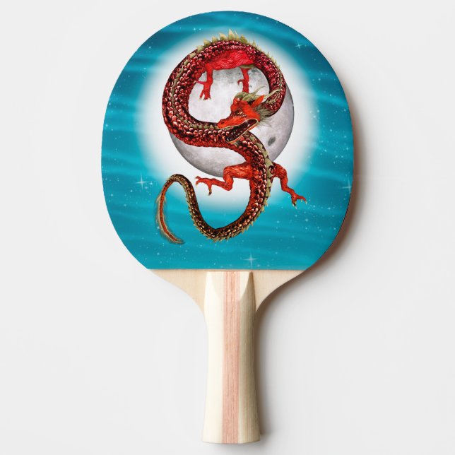 Raquette De Ping Pong Dragon Lune Rouge Fantastique Artistique (Devant)