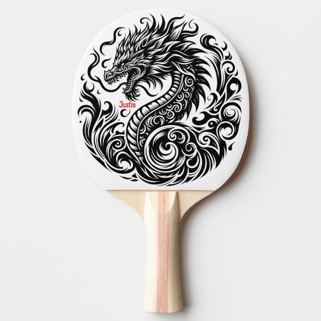 Raquette De Ping Pong Dragon noir et blanc personnalisé (Devant)