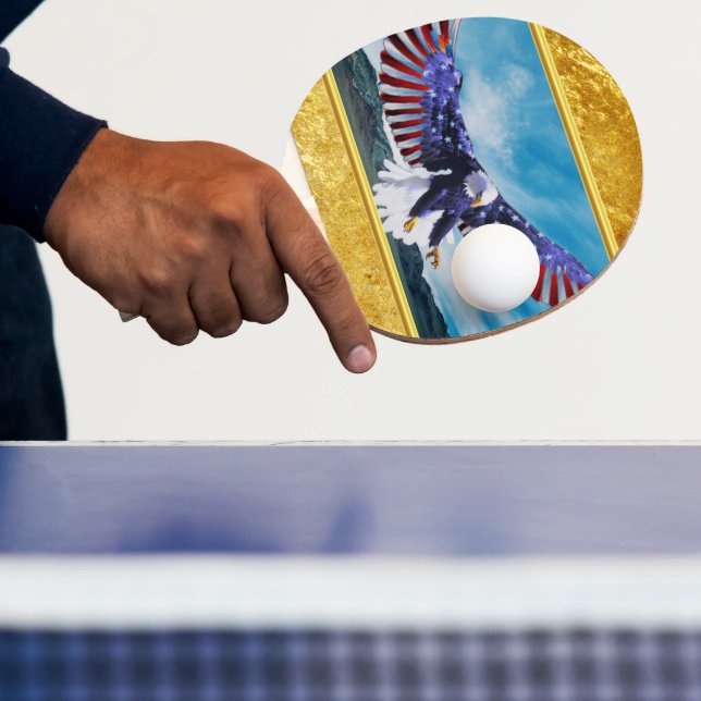 Raquette De Ping Pong Drapeau américain Aigle volant dans le ciel feuill (Insitu)