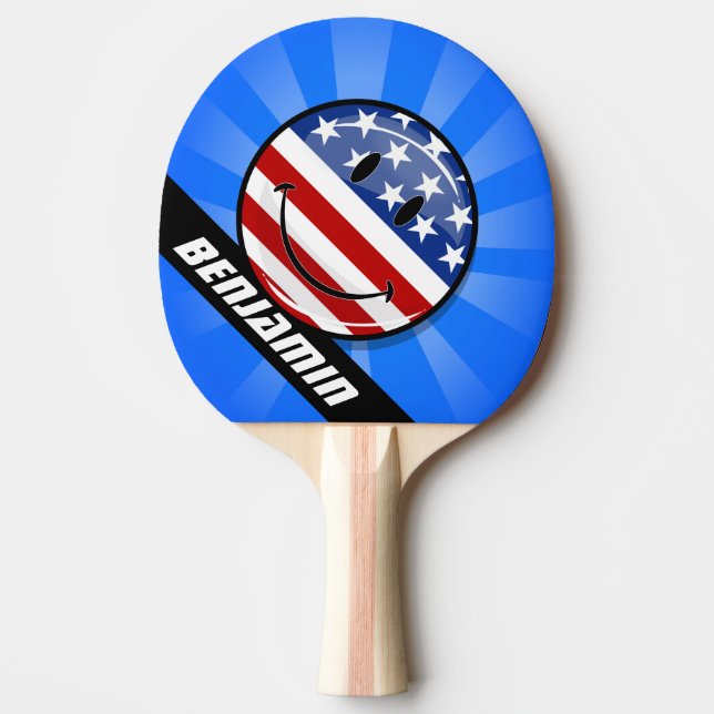 Raquette De Ping Pong Drapeau américain de sourire (Devant)