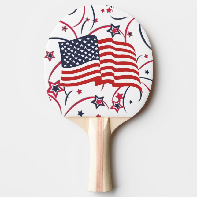 Raquette De Ping Pong Drapeau américain et feux d'artifice (Devant)