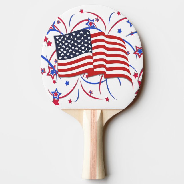 Raquette De Ping Pong Drapeau américain et feux d'artifice (Dos)
