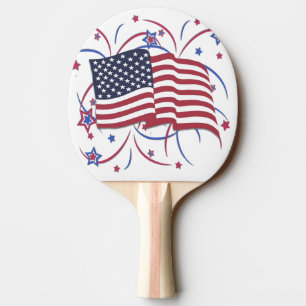 Raquette De Ping Pong Drapeau américain et feux d'artifice