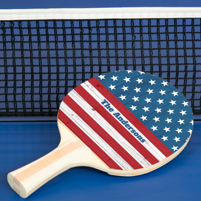Raquette De Ping Pong Drapeau américain patriotique Bois rustique Juille (Insitu)