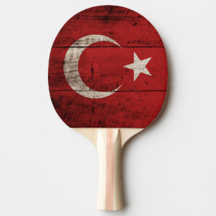 Raquette De Ping Pong Drapeau de la Turquie sur le vieux grain en bois