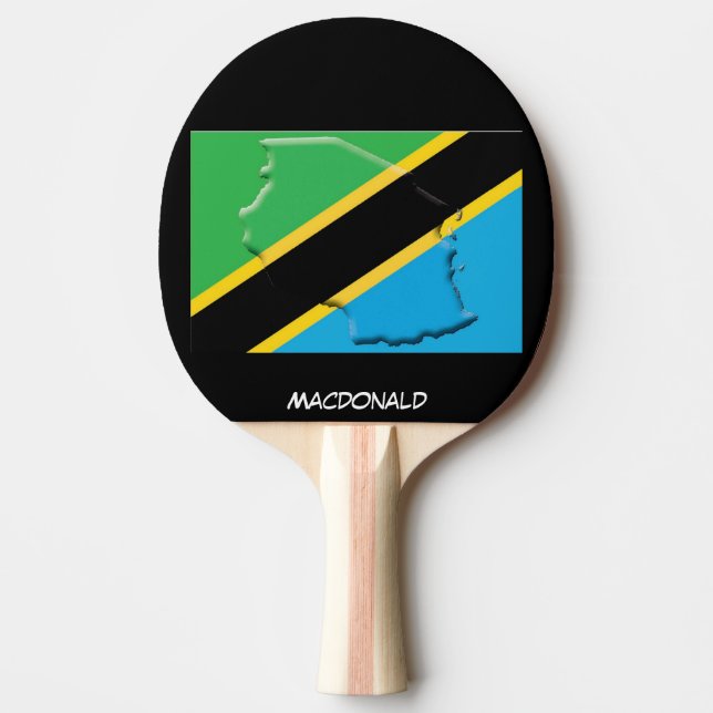 Raquette De Ping Pong DRAPEAU ET CARTE TANZANIE Noir personnalisé (Devant)