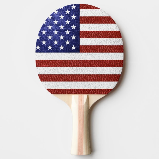 Raquette De Ping Pong Drapeau Faux Rouge Blanc Bleu Cuir USA (Devant)