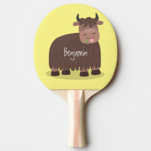 Raquette De Ping Pong Drôle joyeux yak mangeant de l'herbe dessin d'illu