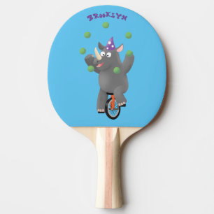 Raquette De Ping Pong Drôle rhinocéros mignon jonglant sur monocycle