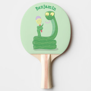 Raquette De Ping Pong Drôle serpent vert avec caricature maraca