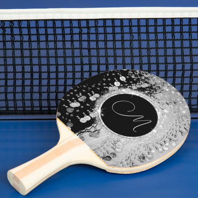 Raquette De Ping Pong Écharpe noire et argentée Monogramme (Insitu)